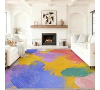 Modern Living Room Non-slip Abstract Brushstrokes Contrasting Colors Area Rug Short Pile Faux Wool Bedroom Carpet 24 x 43 inches Lightweight Washable Floor Carpet Room Bedroom Office Decor Color