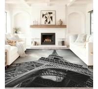Modern Living Room Non-slip Black And White Eiffel Tower Architecture Area Rug Short Pile Faux Wool Bedroom Carpet 24 x 43 inches Lightweight Washable Floor Carpet Room Bedroom Office Decor Grey