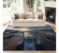 Modern Living Room Non-slip Impressionism Motorcycles Highways Area Rug Short Pile Faux Wool Bedroom Carpet 47 x 71 inches Lightweight Washable Floor Carpet Room Bedroom Office Decor Blue