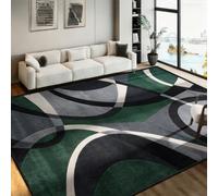 Modern Living Room Rug 180x230cm 3D Abstract Wave Swirl Geometry Area Rugs | Soft Low Pile Non-Shedding Carpet for Lounge Bedroom Dining Room, Emerald Green Grey Black White