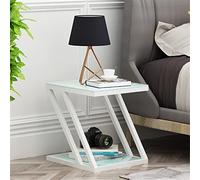 Modern Living Room Z shaped Small Coffee Table with Tempered Glass Top and Side Cabinet Corner Table for Sofa Side Small Square Table for Home Decor (Black)