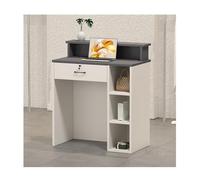 Modern Lockable Front Desk with Cable Management, Small Wood Cashier Table for Salon, Lobby, Store & Office Checkout - Gray, 60cm/23.6in