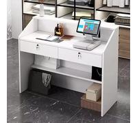 Modern Lockable Reception Desk with Stylish Storage - Professional Office & Salon Counter Table - Elegant Front Desk Furniture for Reception Areas