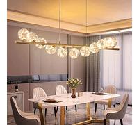 Modern Long Strip Dining Table LED Glass Globe Pendant Light, 11-Light Hanging Adjustable Bubble Chandelier, Dining Room Light Fixture, for Kitchen Island
