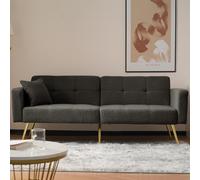 Modern Loveseat with Adjustable Backrest, Golden Legs, Side Pockets, Sherpa Fabric Convertible Sofa Bed, 176L x 64W x 75H cm, Dark Grey Aosom.UK