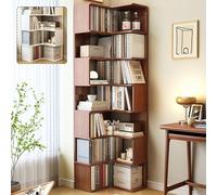 Modern LShaped Corner Bookshelf Black Rounded Edge Wood Storage Unit Stylish Floor Shelf for Small Spaces Half Open Display Case MultiColor (82.7in)