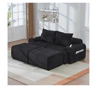 Modern LShaped Modular Sofa 3Seater Corduroy Couch Curved Design Corner Sofa with rage Ottomans (Noir2Piece Footrest) for Living Room