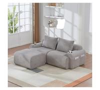 Modern LShaped Modular Sofa 3Seater Corduroy Couch Curved Design with rage Ottomans Comfortable Gray Corner Sofa for Living Room