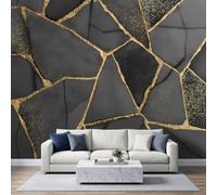 Modern Luxe 3D Effect Photo Mural 350W x 256H cm, Premium Abstract Art Marble Geometric Stripe Non-Woven Mural Wallpaper for Lounge Playroom Bedroom Nursery - Dark Charcoal Grey Wall Art Decor