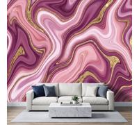Modern Luxe Art 3D Effect Photo Mural 350W x 256H cm, Premium Abstract Fluid Marble Rose Gold Stripe Non-Woven Mural Wallpaper for Lounge Playroom Bedroom Nursery - Panoramic Mauve Wall Art Decor
