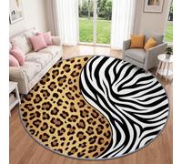 Modern Luxe Nature Leopard Print Zebra Print Round Rug Bedroom 180 Carpet | Wild Animal Circle Rug Living Room, Washable Anti Slip Beige Brown Carpet for Kids Room Nursery Lounge Dorm Home Decor