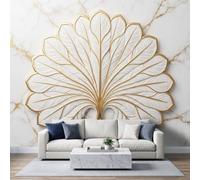 Modern Luxe Style Photo Mural Wallpaper 400W x 280H cm, Abstract Marble Plants Ginkgo Leaf Palm Tree Waterproof Wallpaper Mural - Light Blue Wall Art for Bedroom Nursery Fireplace Living Room