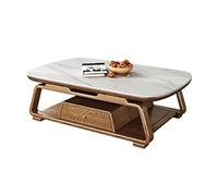 Modern Luxury Coffee Table, Slate Top with Ash Wood Frame, Large Oval Center Table with 1 Drawer and Open Storage Shelf for Living Room