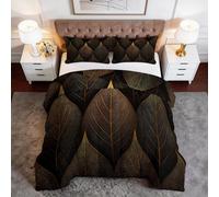 Modern Luxury Coverless Duvet Super King 7.5 Tog, Soft Comfy Plants Black Leaves Gold Stripes Quilted Summer Duvets Lightweight Comfortable Reversible Washable Comforter with Pillowcases