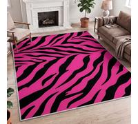 Modern Luxury Decorative Abstract Line Animal Print Pink Black Area Rug, 80x150cm (2.6x5ft) Soft Printed Polyester, Durable Low-Pile Runner Rug, Machine Washable, Non-Slip for Hall, Kitchen, Bath