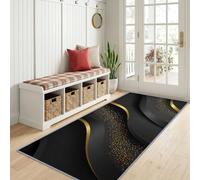 Modern Luxury Long Runner Rug 60x180 cm for Bedside Laundry, Non Slip Abstract Geometric 3D Wave Colour Block Runner Carpets - Narrow Black Gold Rugs Washable Carpet for Hallway Entryway Kitchen