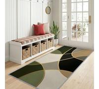 Modern Luxury Long Runner Rug 60x240 cm for Bedside Laundry, Non Slip Abstract Geometric Wave Colour Block Runner Carpets - Narrow Dark Green Rugs Washable Carpet for Hallway Stair Entryway Kitchen