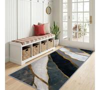Modern Luxury Long Runner Rug 80 x 300 cm for Bedside Laundry, Non Slip Hall Abstract Art Wave Geometric Marble Runner Carpets - Narrow Black Rugs Washable Carpet for Hallway Stair Entryway Kitchen