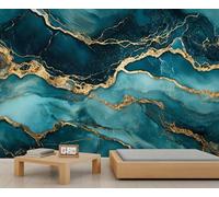 Modern Luxury Marble Mural 390x260cm Emerald Green Gold Marble Mural Wallpaper Contemporary Wallpaper for Living Room Abstract Home Decor (Not Peel n' Stick)