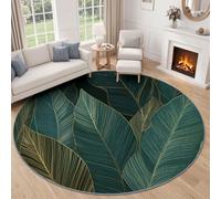 Modern Luxury Round Rug 60 cm, Tropical Plant Leaf Design Circle Carpet, Dark Green Soft Non-Slip Area Rugs Mat for Elegant Atmosphere in Living Room, Bedroom & Dining Room