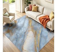 Modern Luxury Rugs Living Room Washable Large 60 x 110 cm | Gold Veins Gradient Marble Stripes Non-Slip Low Pile Kid Pet Friendly Grey Blue Indoor Carpet for Bedroom Dining Room Offic