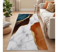 Modern Luxury Runner Rug for Hallway - 60 x 180 cm Washable Non-Slip Rug for Living Room Bedroom Entrance, Abstract Gold Leaf Fluid Marble Low Pile Non Shedding Bathroom Carpet, Caramel