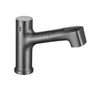 Modern Luxury Sensor Basin Faucets Pull Out Smart Touch Bathroom Sink Hot Cold Mixer Tap Brass Touchless Washbasin(Brushed Grey)