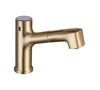 Modern Luxury Sensor Basin Faucets Pull Out Smart Touch Bathroom Sink Hot Cold Mixer Tap Brass Touchless Washbasin(Brushed Gold)