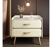 Modern Luxury Slim Nightstand with Faux Leather Finish & Art Marble Top 2 Drawer Storage Minimalist Bedside Table for Bedroom or Living Room Chic Side Table