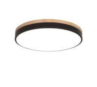 Modern Macaron LED Ceiling Light Ultra Thin Round Wooden Flush Mount Lamp for Kids' Bedroom, Kitchen, Balcony 60CM, 48W, Black, Warm White Lighting