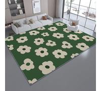 Modern Machine Washable 50 x 80 cm Flannel Area Rug, Non-Slip TPR Backing Soft Fluffy 6mm Pile - Green Easy Care Rugs Minimalism Flowers White Flowers Patterned for Living Room Bedroom Kids Room