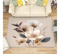 Modern Machine Washable Rug 120x180 cm Light Brown Non-Slip Low Pile Carpet for Living Room, Bedroom or Office - Simple Floral Illustrations Durable Soft Floor Mat Hallway or Hallway