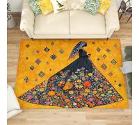 Modern Machine Washable Rug 140x200 cm African Character Rune Non-Slip Low Pile Carpet for Living Room, Bedroom or Office - Yellow Durable Soft Floor Mat Hallway or Hallway