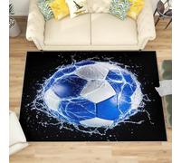 Modern Machine Washable Rug 140x200 cm Blue Football Pattern Non-Slip Low Pile Carpet for Living Room, Bedroom or Office - Black Durable Soft Floor Mat Hallway or Hallway
