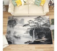 Modern Machine Washable Rug 140x200 cm Chinese Ink Painting Non-Slip Low Pile Carpet for Living Room, Bedroom or Office - Grey Durable Soft Floor Mat Hallway or Hallway