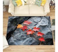 Modern Machine Washable Rug 180x240 cm Red Maple Leaf Pattern Non-Slip Low Pile Carpet for Living Room, Bedroom or Office - Gray Rock Durable Soft Floor Mat Hallway or Hallway
