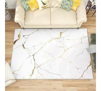 Modern Machine Washable Rug 180x240 cm White Marble Non-Slip Low Pile Carpet for Living Room, Bedroom or Office - Gold Texture Durable Soft Floor Mat Hallway or Hallway