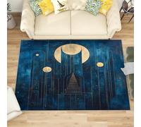 Modern Machine Washable Rug 60x90 cm Geometric Mysterious Architecture Non-Slip Low Pile Carpet for Living Room, Bedroom or Office - Dark Blue Durable Soft Floor Mat Hallway or Hallway