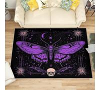 Modern Machine Washable Rug 60x90 cm Gothic Butterfly Skull Non-Slip Low Pile Carpet for Living Room, Bedroom or Office - Purple Durable Soft Floor Mat Hallway or Hallway