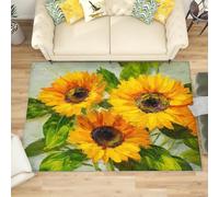 Modern Machine Washable Rug 60x90 cm SunFloral Oil Painting Non-Slip Low Pile Carpet for Living Room, Bedroom or Office - Yellow Durable Soft Floor Mat Hallway or Hallway