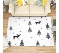 Modern Machine Washable Rug 80x150 cm Cartoon Pine Tree Elk Print Non-Slip Low Pile Carpet for Living Room, Bedroom or Office - White Durable Soft Floor Mat Hallway or Hallway