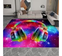 Modern Machine Washable Rugs Living Room 120 x 170 cm, Colorful Non-Slip Low Pile Non-Shedding Carpet, Neon Headphones Printed Design, Dining Room Home Office Bedroom