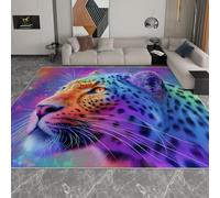 Modern Machine Washable Rugs Living Room 60 x 90 cm, Orange Colorful Non-Slip Low Pile Non-Shedding Carpet, Neon. Cartoon Animals Leopard Printed Design, Dining Room Home Office Bedroom