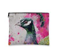 Modern Makeup Bag Peacock Pattern Cosmetic Bag Abstract Travel Toiletry Bag for Women Portable Canvas Pouch with Zipper Spring Festival Gift, Green, 7x9 Inch, Peacock