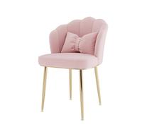 Modern Makeup Chair with Shell Back Padded Dining Chair for Dressing Room or Bedroom Stylish Pink with Gold Metal Legs Elegant Accent Furniture for Kitchen and Vanity.