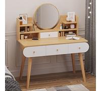 Modern Makeup Desk with Adjustable LED Mirror 4 Drawers & Open Shelves Stylish Wooden Dressing Table for Bedroom Compact 39"x16"x47" Writing Desk Space-Saving Design
