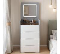 Modern Makeup Station with LED Mirror Multifunctional Vanity Table & Stool Set Small Dressing Unit with Drawer 3-Color Lights Compact Design (48 cm Grey)