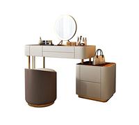 Modern Makeup Vanity Desk with Glass Top, Wooden Dressing Table with Drawers, Large Mirror Makeup Station for Bedroom, Stylish Cosmetic Bureau Furniture