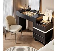 Modern Makeup Vanity Set - Solid Wood Dressing Table with 5 Drawers & LED Mirror | Includes Chair, Easy Assembly, Stylish Black 31.5" | Bedroom Essential