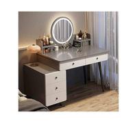 Modern Makeup Vanity Set with Adjustable LED Lights MultiLayer Storage Design for Bedroom Wooden Dressing Table Stylish and Functional Beauty Station